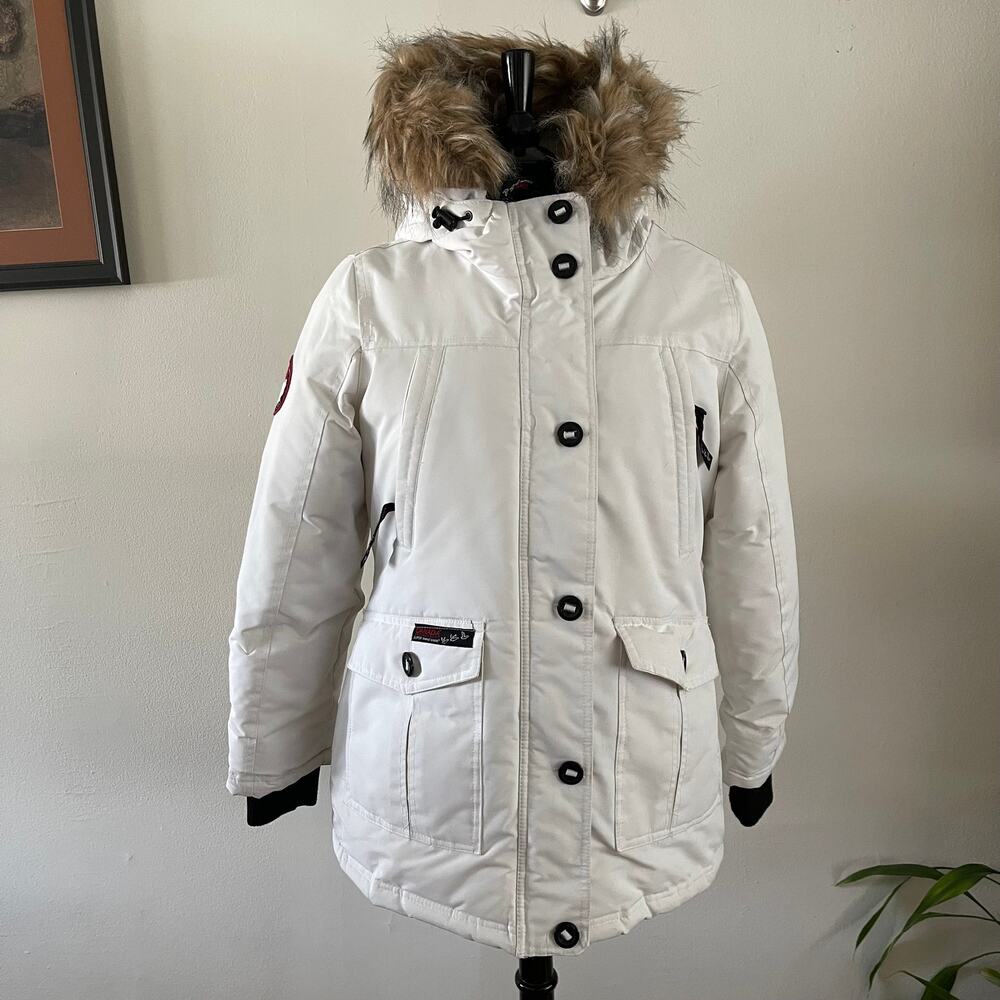 Canada Weather Gear Womens L Arctic Parka White Faux Fur Hood Heavyweight